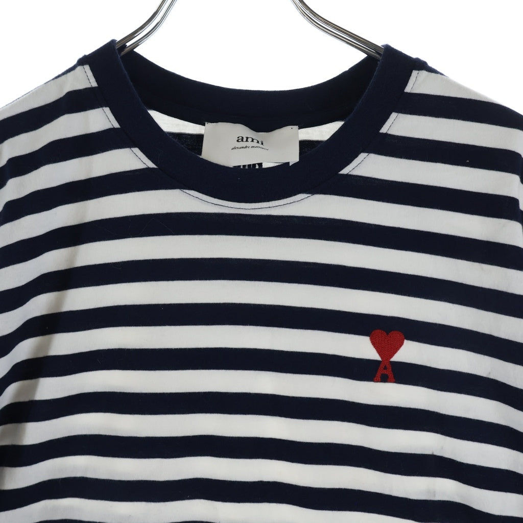 ami paris(アミパリス) ロゴ刺繍 ボーダーTシャツ カットソー ホワイト/ネイビー UTS013.074 レディース