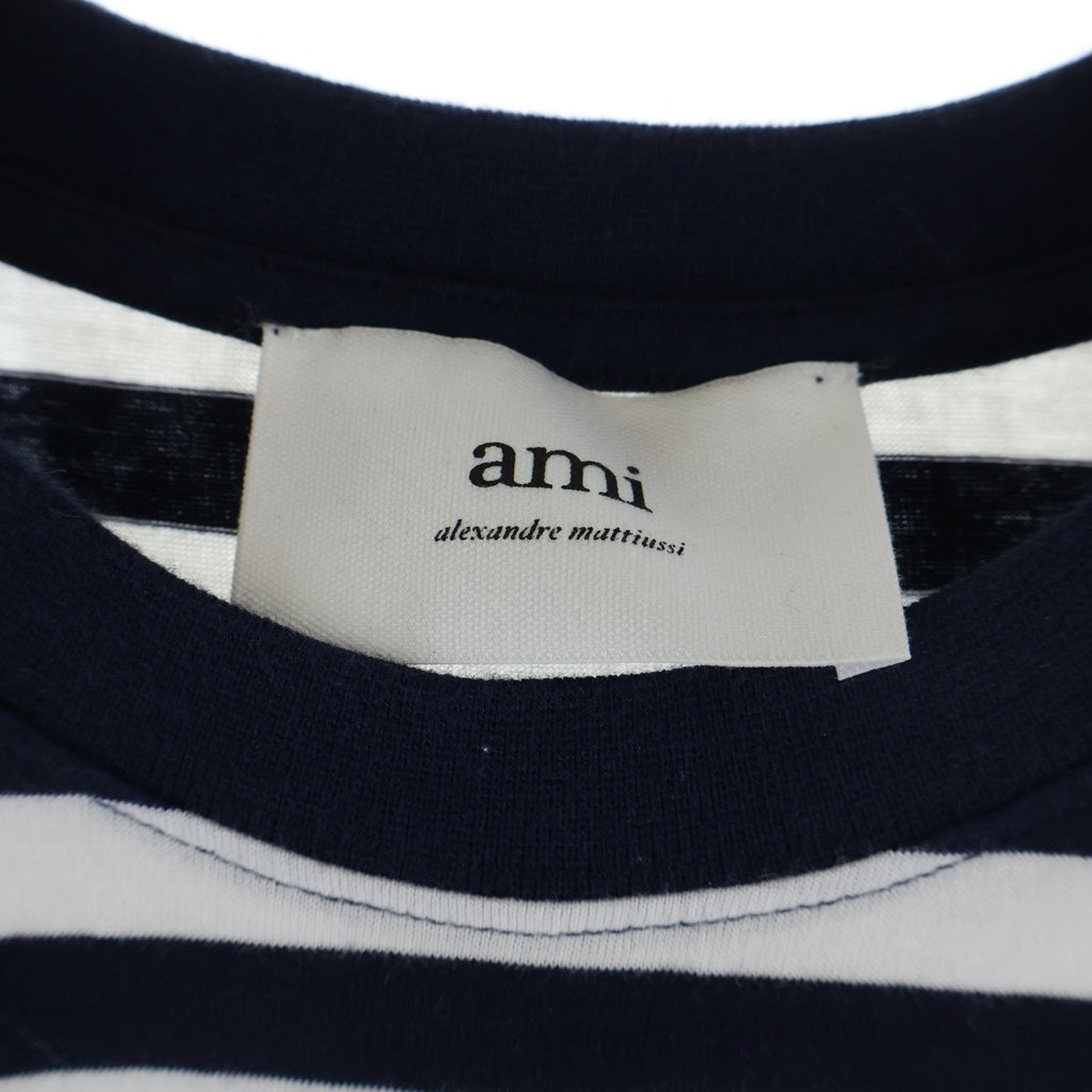 ami paris(アミパリス) ロゴ刺繍 ボーダーTシャツ カットソー ホワイト/ネイビー UTS013.074 レディース