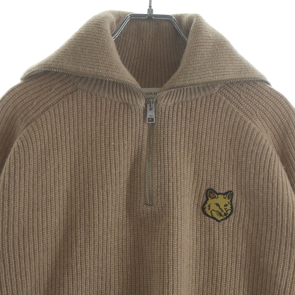 MAISON KITSUNE(メゾンキツネ) フォックスパッチ リブニットハーフジップ セーター ブラウン レディース