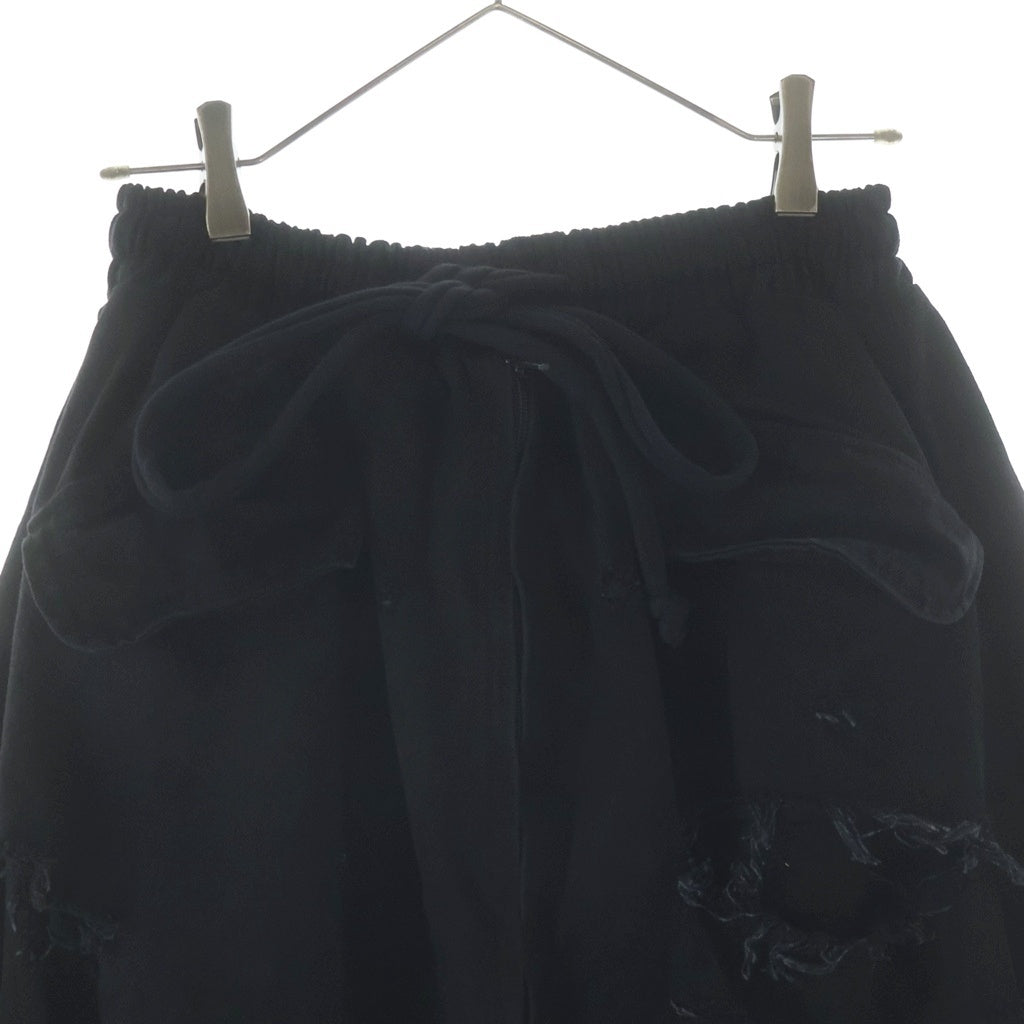 YORI SPORT(ヨリ スポーツ) ZIP OFF UNDERWEAR DENIM ダメージ加工 ショーツ切替 ワイドデニムパンツ ブラック