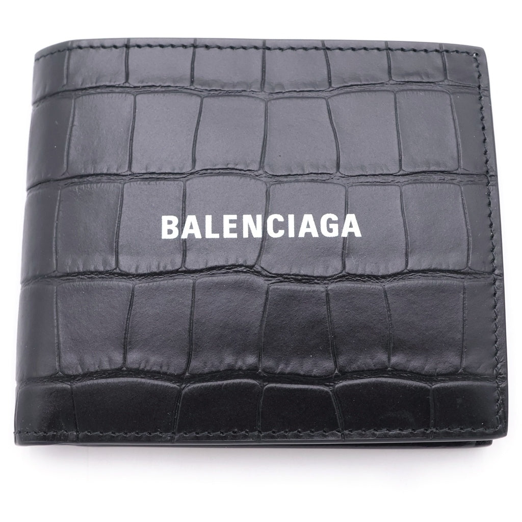 BALENCIAGA(バレンシアガ) クロコ型押し 2つ折り コンパクトウォレット 財布 ブラック 594315 レディース