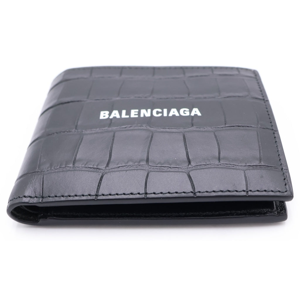 BALENCIAGA(バレンシアガ) クロコ型押し 2つ折り コンパクトウォレット 財布 ブラック 594315 レディース