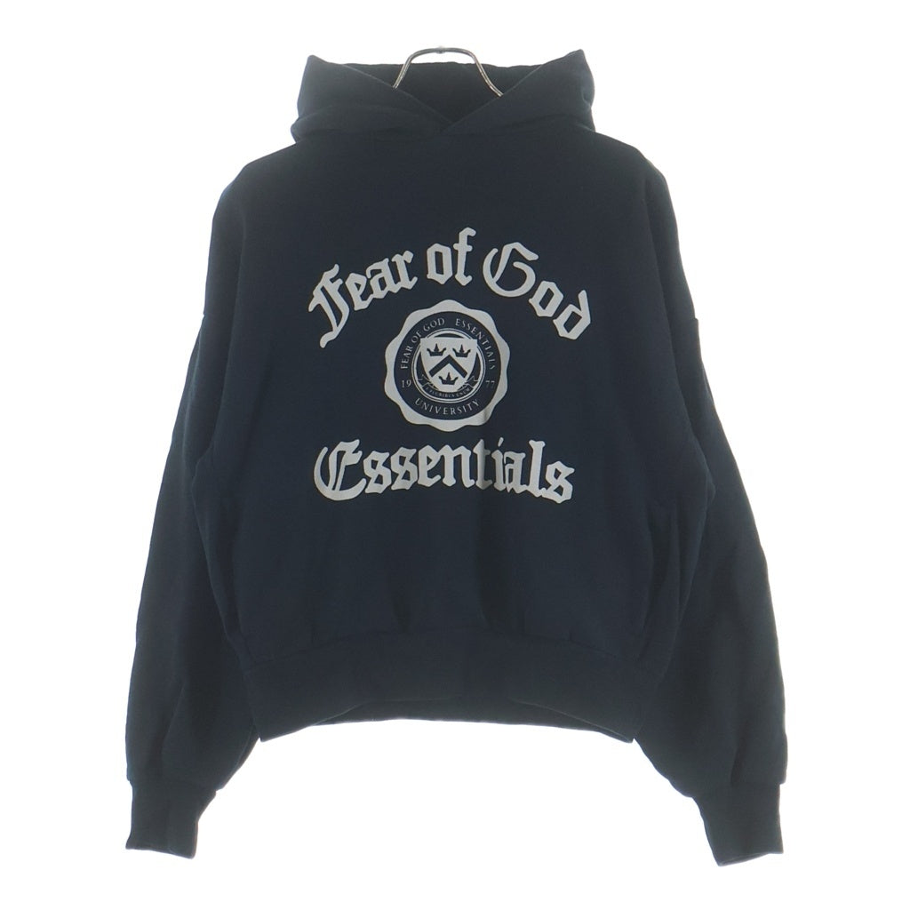 FEAR OF GOD ESSENTIALS(フィアオブゴッド エッセンシャルズ) HEAVY FLEECE VINTAGE SHRUKEN HOODIE フロントプリント プルオーバーフリースパーカー ブラック