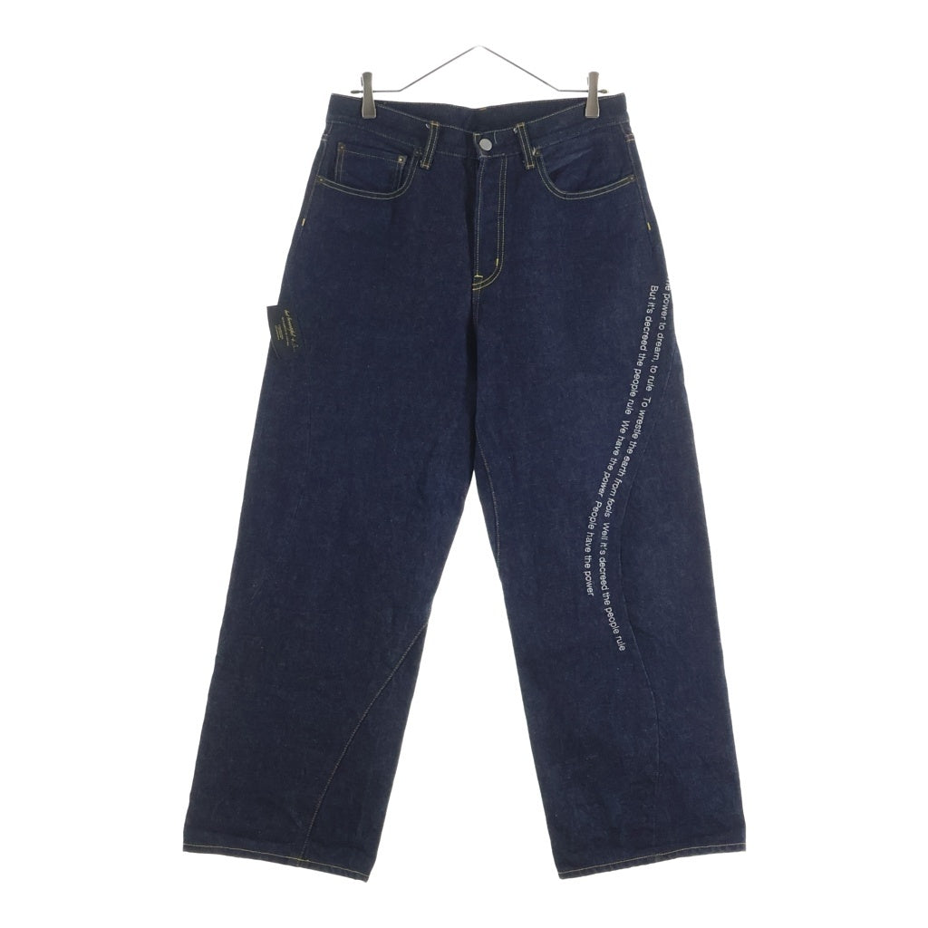 UNDERCOVER(アンダーカバー) 26SS BUT BEAUTIFUL期 PEOPLE HAVE THE POWER ピープル ハヴ ザ パワー リリック刺繍リジットワイドデニムパンツ インディゴ UC1F4506-2