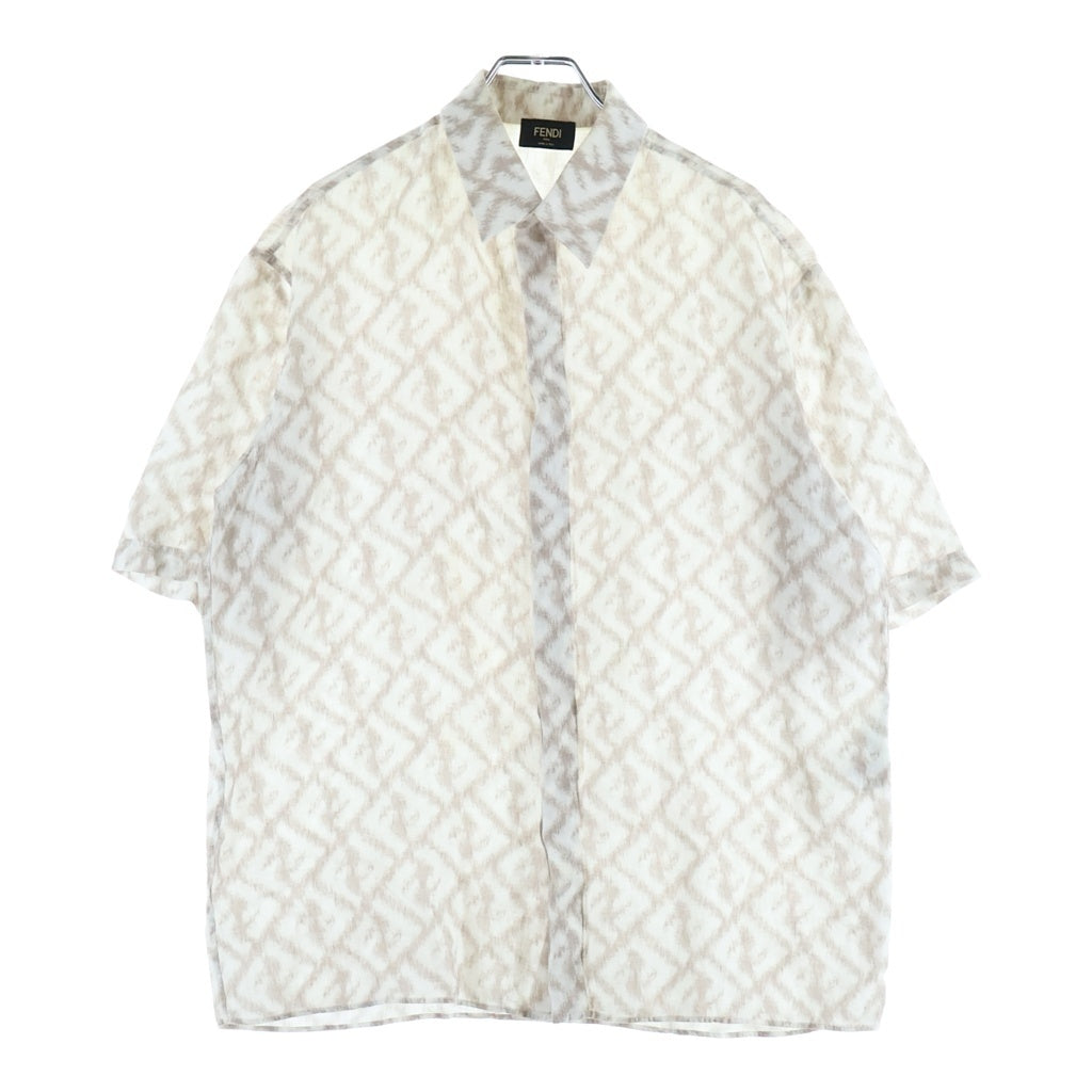 FENDI(フェンディ) ズッカ柄 襟付き リネン半袖シャツ ホワイト FS0795 AN0K