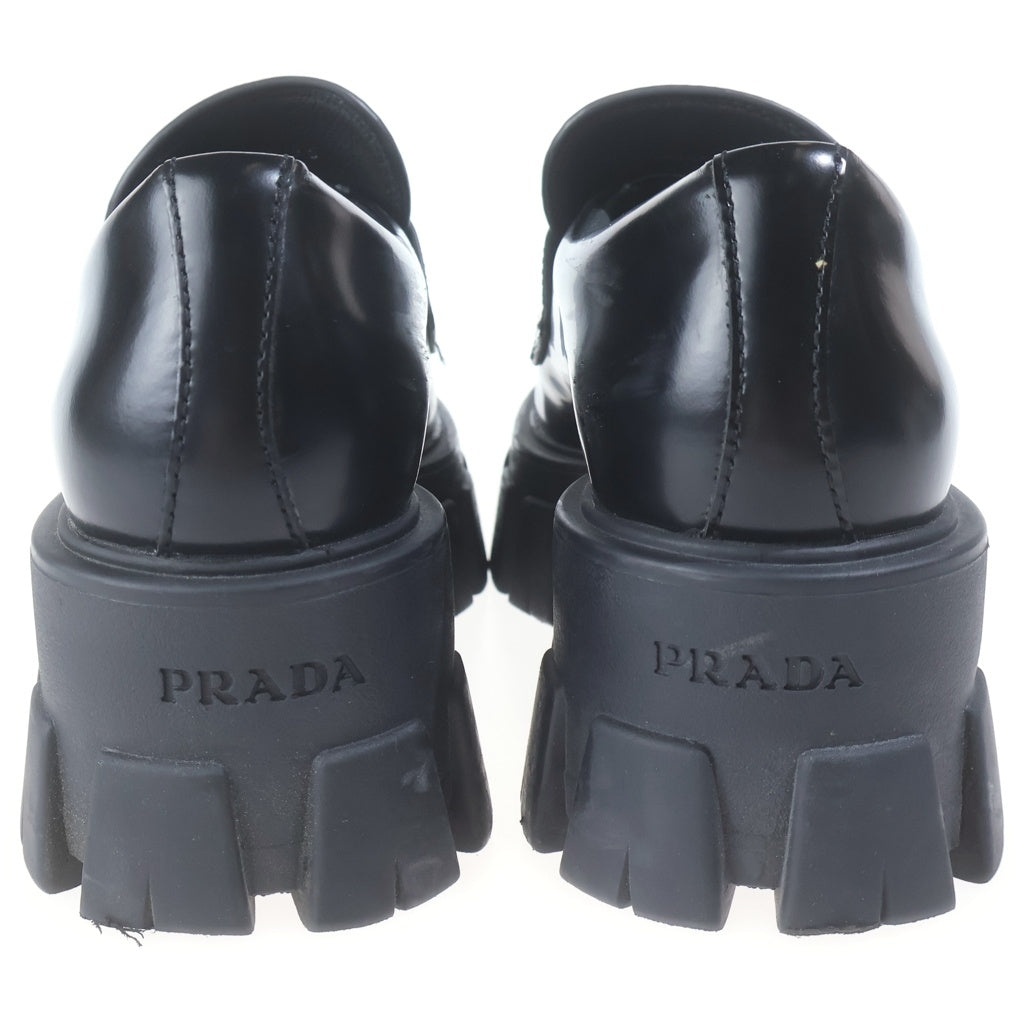 PRADA(プラダ) トライアングルロゴプレート レザー ローファー ブラック 36 レディース