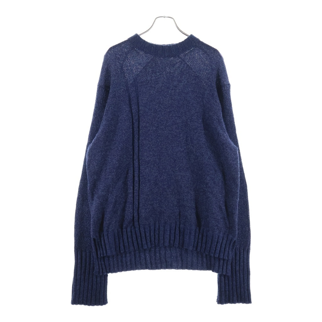 Yohji Yamamoto POUR HOMME(ヨウジヤマモト プールオム) 22AW 5G PLATING RIB DROP NEEDLE プレーティング リブドロップ クルーネック ニットセーター ブルー HE-K31-986