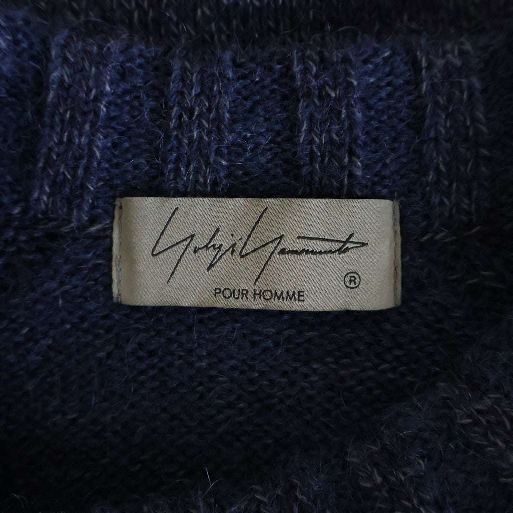 Yohji Yamamoto POUR HOMME(ヨウジヤマモト プールオム) 22AW 5G PLATING RIB DROP NEEDLE プレーティング リブドロップ クルーネック ニットセーター ブルー HE-K31-986