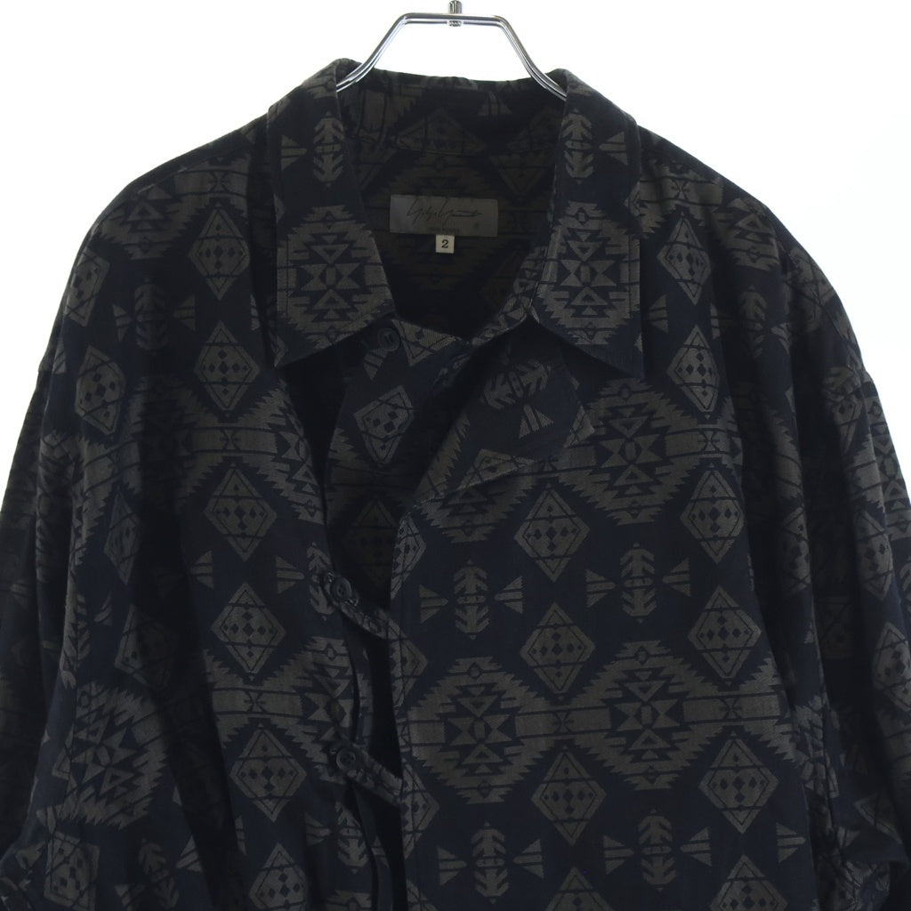 Yohji Yamamoto POUR HOMME(ヨウジヤマモト プールオム) 左二重柄ガウンBコート 総柄ロングコート ブラウン HJ-B66-015