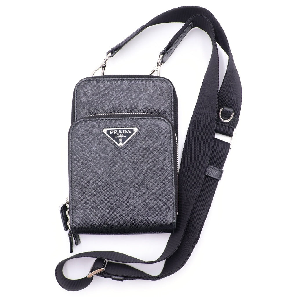 PRADA(プラダ) サフィアーノ トライアングルロゴ レザーショルダーバッグ ブラック 2ZH126 レディース