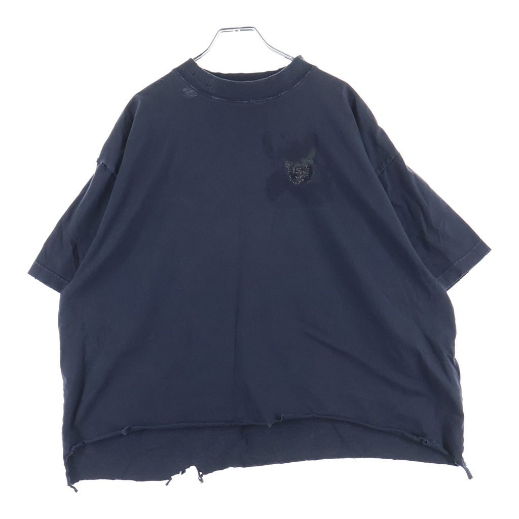 BALENCIAGA(バレンシアガ) 24SS ダメージ加工 ラメロゴ クロップドクルーネック半袖カットソーTシャツ ブラック 783399 TSVD5