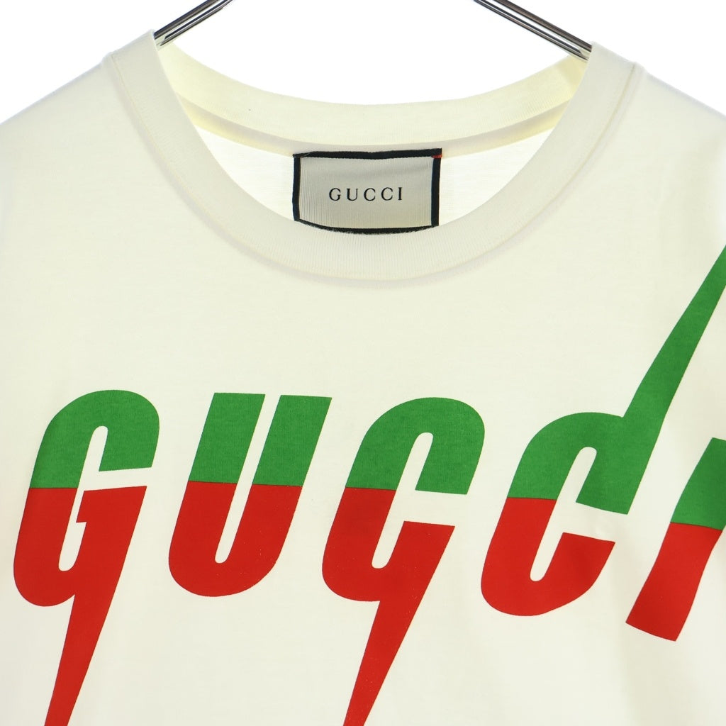 GUCCI(グッチ) ロゴブレードプリント クルーネック半袖カットソーTシャツ ホワイト 565806-XJAZY