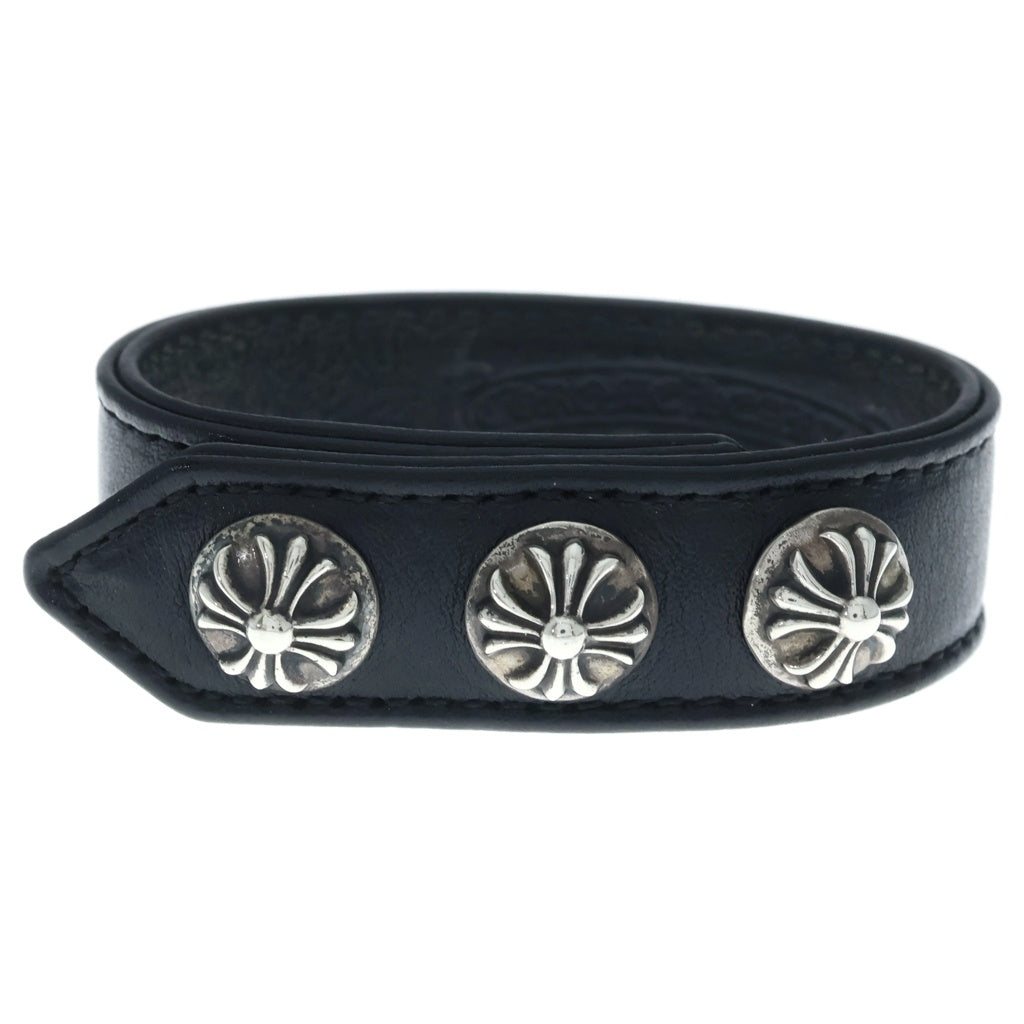 CHROME HEARTS(クロムハーツ) 3BTN 2SNP クロスボール 3ボタン2スナップ レザーブレスレット ブラック/シルバー BCA123 -