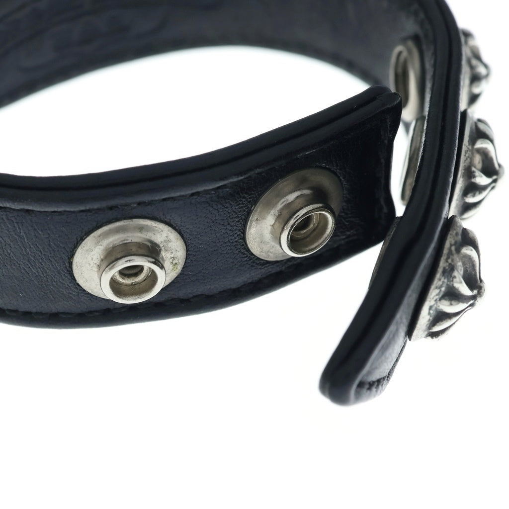 CHROME HEARTS(クロムハーツ) 3BTN 2SNP クロスボール 3ボタン2スナップ レザーブレスレット ブラック/シルバー BCA123 -