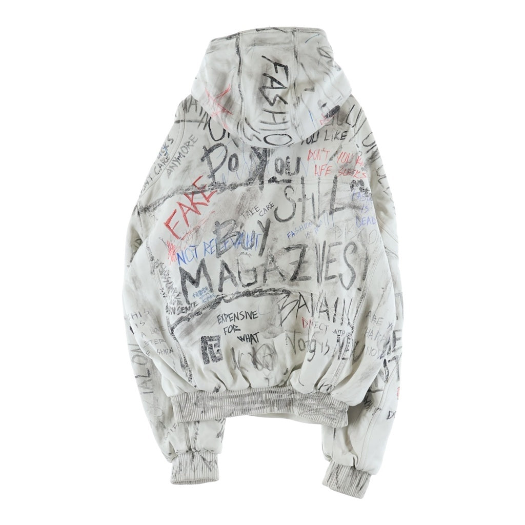 BALMAIN(バルマン) グラフィックプリント レザーフーデットジャケット ホワイト TH240LB67