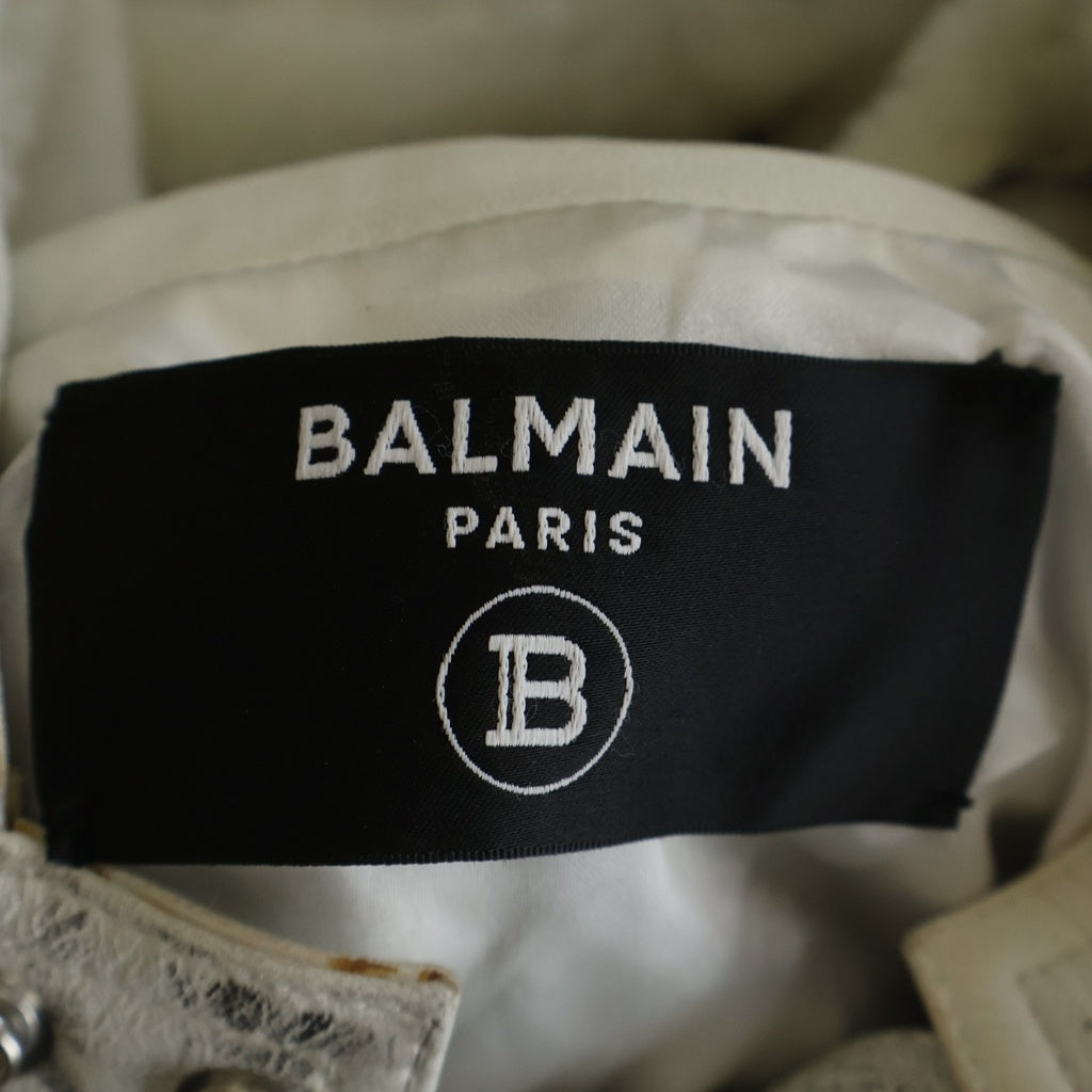 BALMAIN(バルマン) グラフィックプリント レザーフーデットジャケット ホワイト TH240LB67