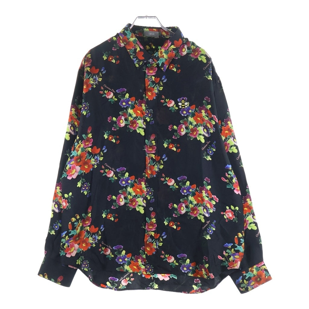 DIOR(ディオール) 19SS ×KAWS BEE刺繍 総柄シルク長袖シャツ ブラック 23C561W6009