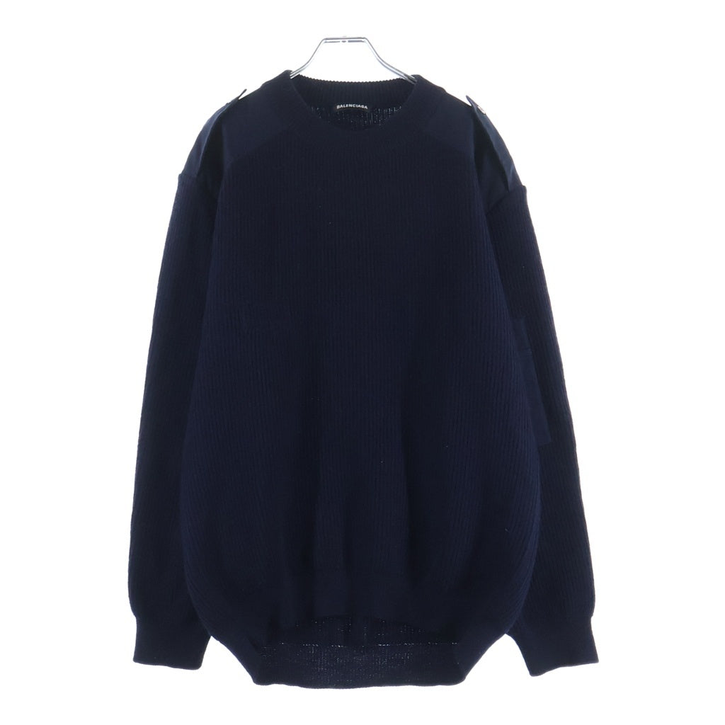 BALENCIAGA(バレンシアガ) エポレット付き クルーネックセーター ロゴ入りニット ネイビー 606897 T1554