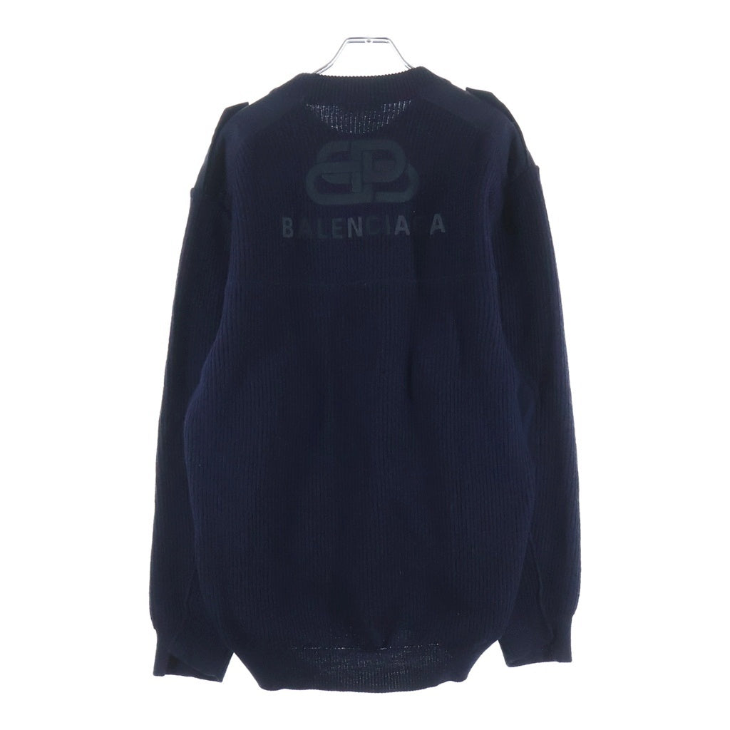 BALENCIAGA(バレンシアガ) エポレット付き クルーネックセーター ロゴ入りニット ネイビー 606897 T1554