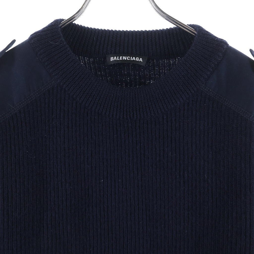 BALENCIAGA(バレンシアガ) エポレット付き クルーネックセーター ロゴ入りニット ネイビー 606897 T1554