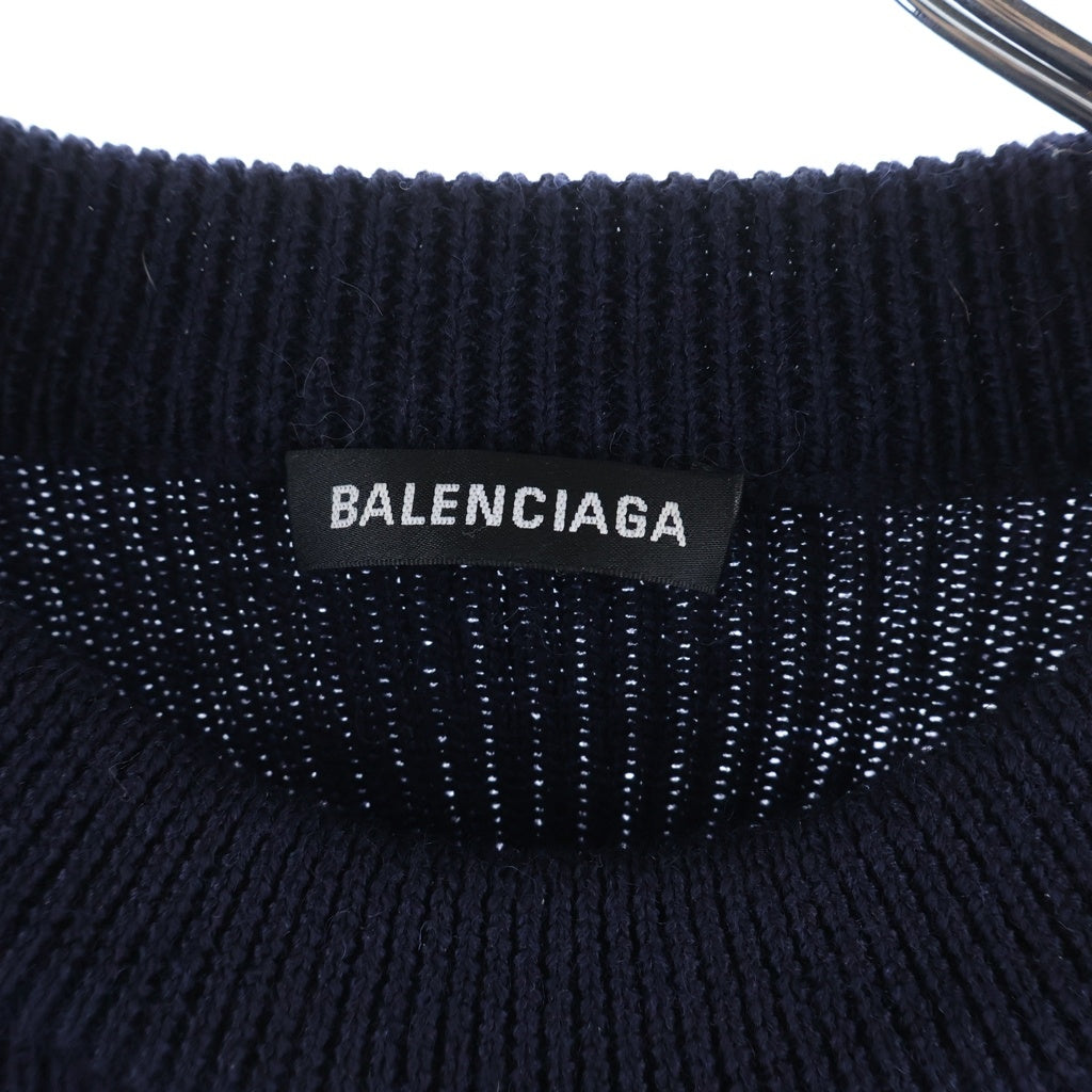 BALENCIAGA(バレンシアガ) エポレット付き クルーネックセーター ロゴ入りニット ネイビー 606897 T1554