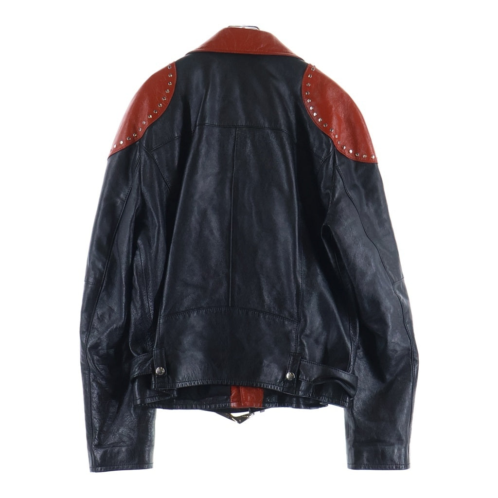CELINE(セリーヌ) Loose Fit Studded Biker Jacket Soft Lambskin ルーズフィットスタッズバイカージャケット ソフトラムスキン 2ED37280D ブラック/レッド