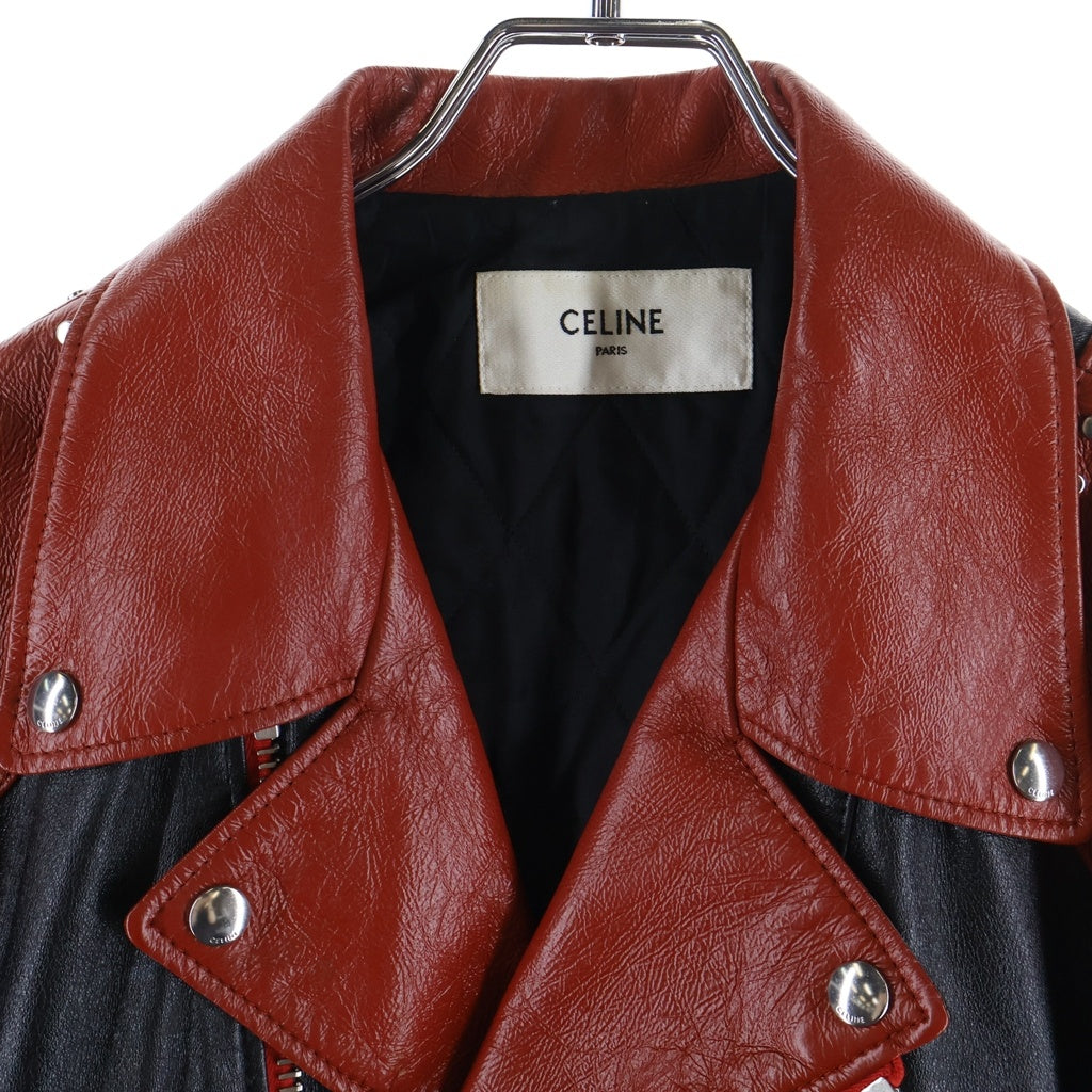 CELINE(セリーヌ) Loose Fit Studded Biker Jacket Soft Lambskin ルーズフィットスタッズバイカージャケット ソフトラムスキン 2ED37280D ブラック/レッド