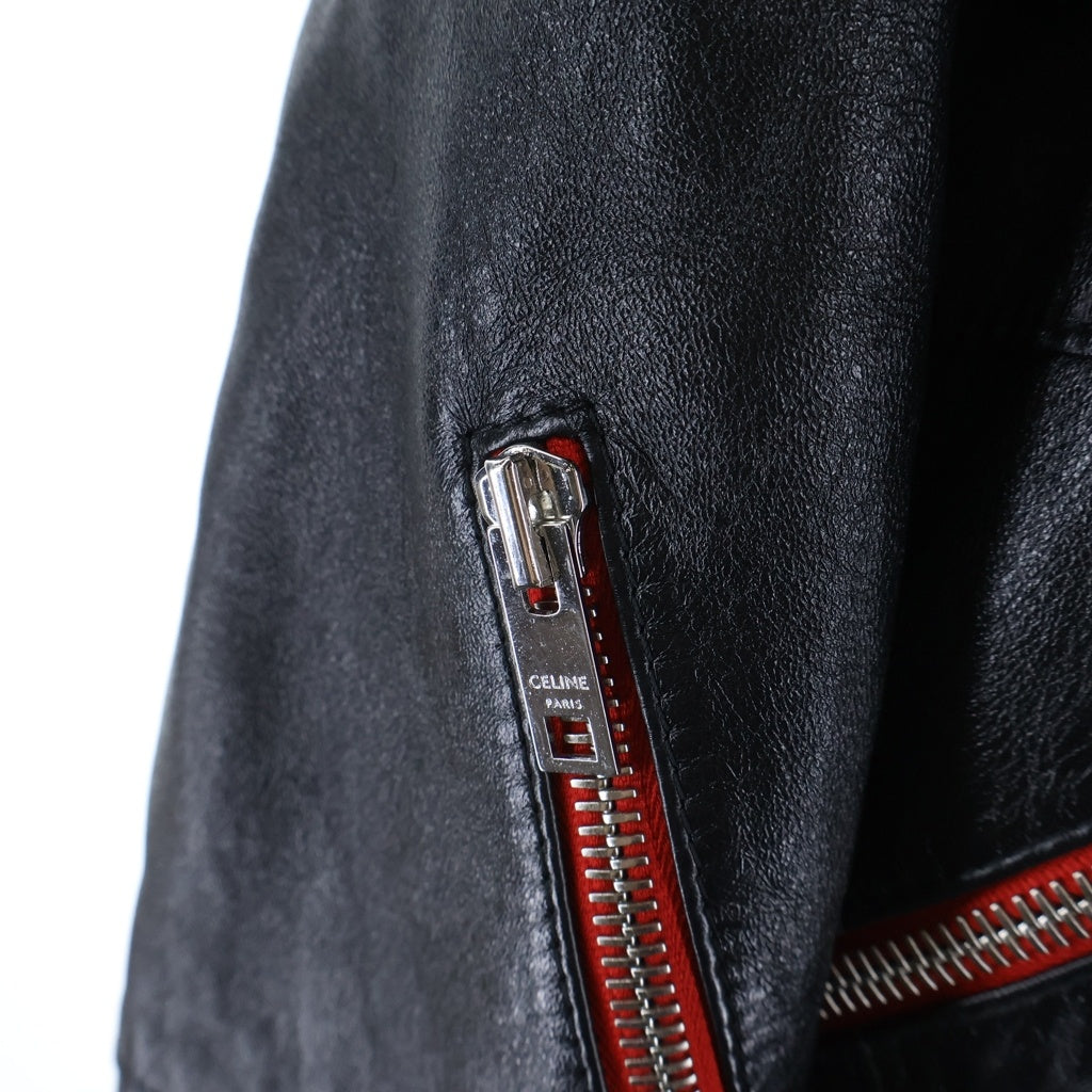 CELINE(セリーヌ) Loose Fit Studded Biker Jacket Soft Lambskin ルーズフィットスタッズバイカージャケット ソフトラムスキン 2ED37280D ブラック/レッド