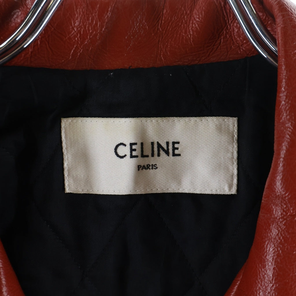 CELINE(セリーヌ) Loose Fit Studded Biker Jacket Soft Lambskin ルーズフィットスタッズバイカージャケット ソフトラムスキン 2ED37280D ブラック/レッド