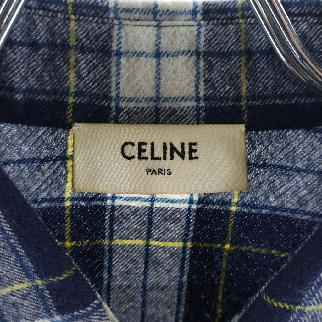 CELINE(セリーヌ) 21AW Check Wool Oversized Shirts チェック柄 オーバーサイズ 長袖ウールシャツ ブルー/ホワイト 2C555198O
