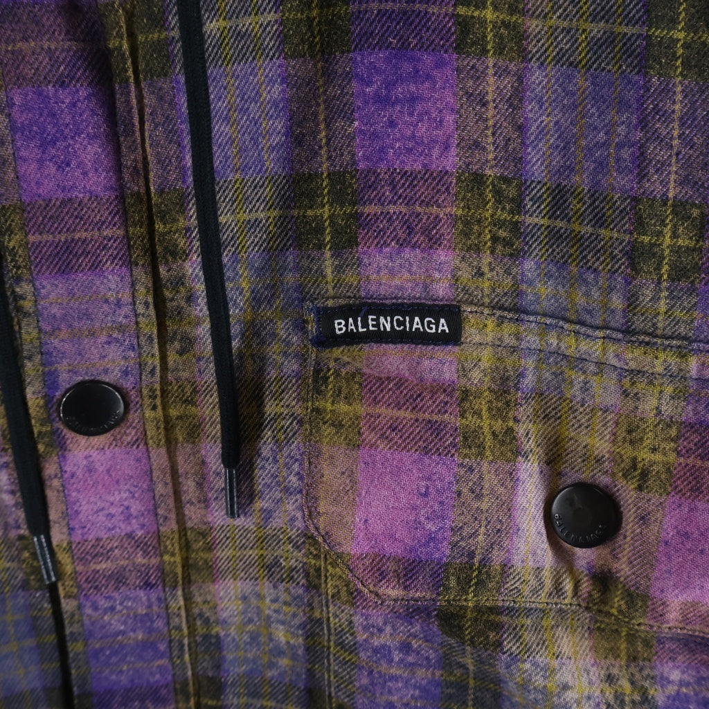 BALENCIAGA(バレンシアガ) Bleached Flannel Overshirt ブリーチド フランネル オーバー長袖シャツ パープル 699223 TMM09