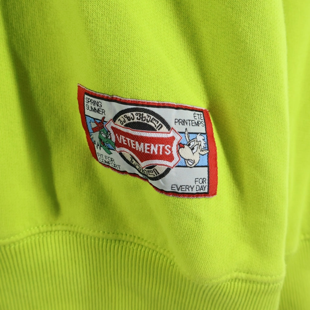 VETEMENTS(ヴェトモン) 19SS カートゥーンプリントスウェットプルオーバーパーカー オーバーサイズフーディ イエロー USS197010