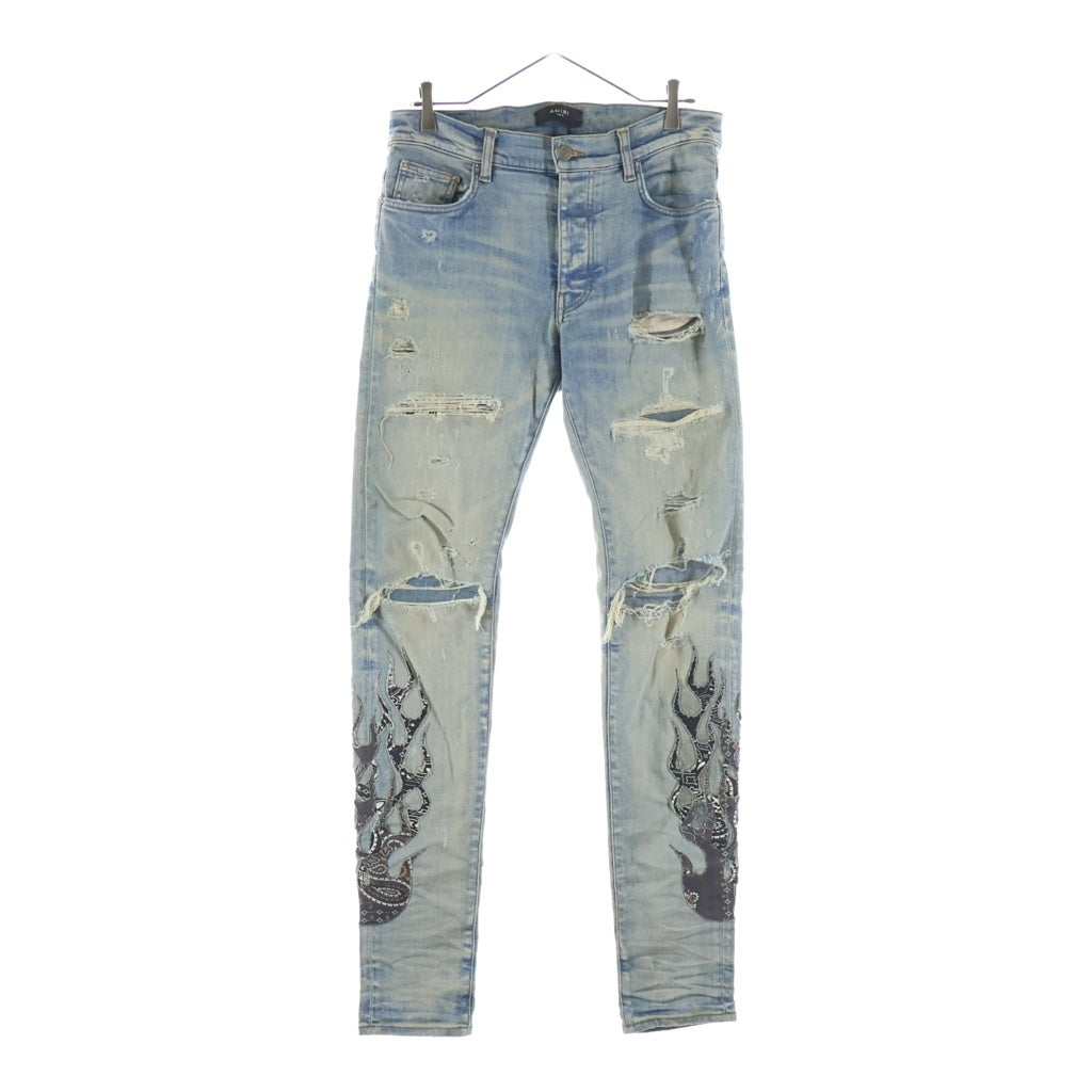 AMIRI(アミリ) ダメージ加工 スキニーデニムパンツ バンダナデザインデニムパンツ インディゴ SR1PS22MDS192SAMDSI