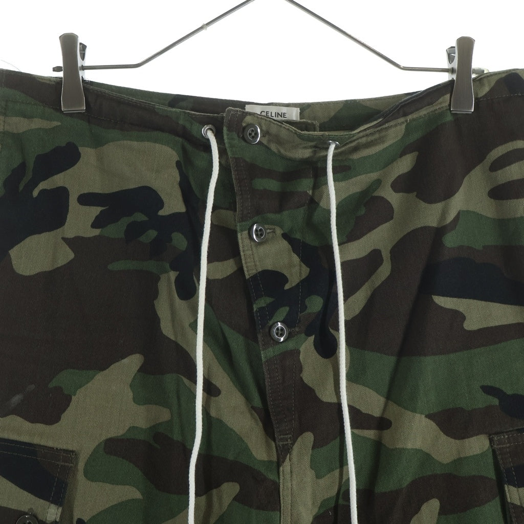 CELINE(セリーヌ) 21SS Loose Cargo Pants In Camouflage Cotton ルーズカーゴパンツ カモ柄ドローストリングカーゴパンツ グリーン 2Z133494M