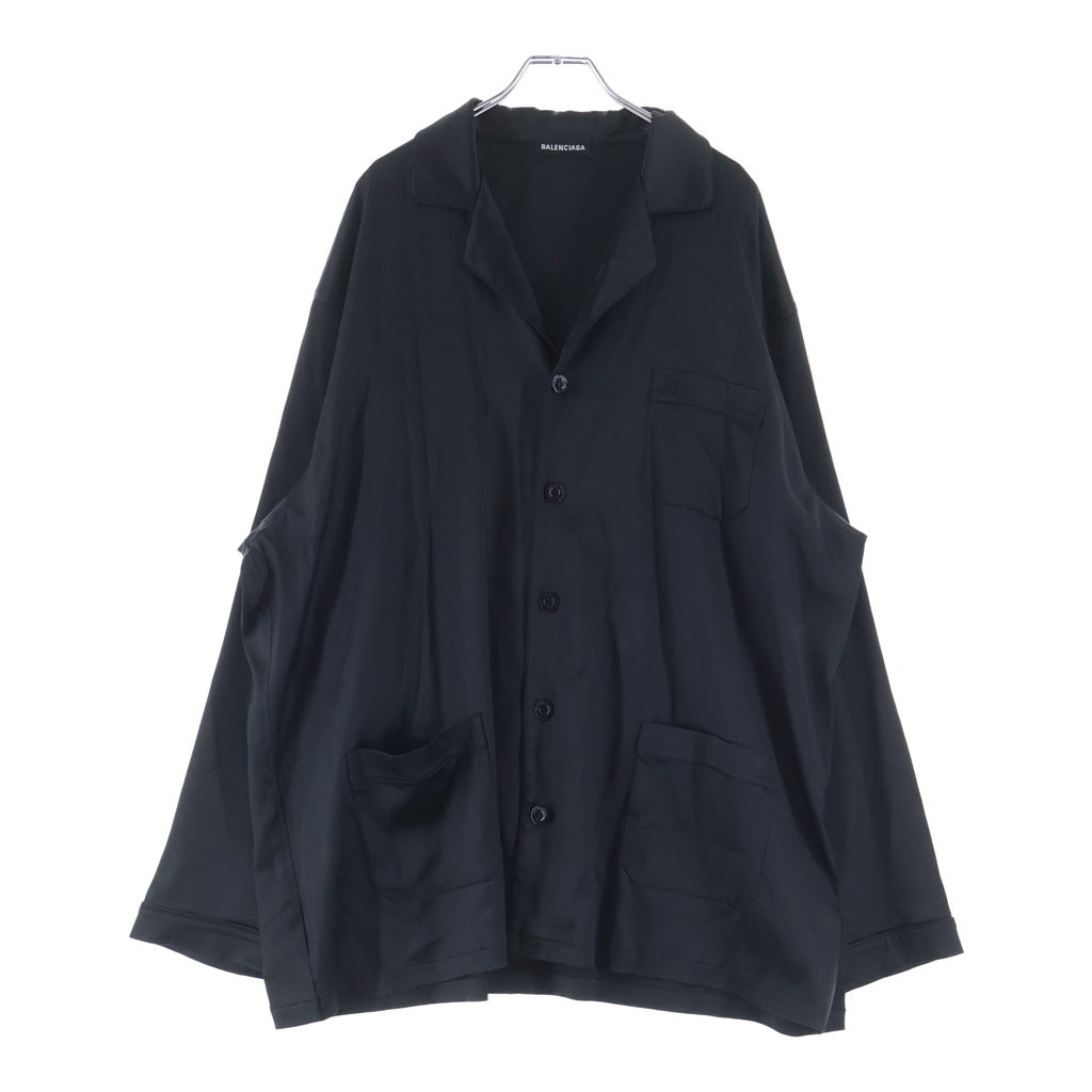 BALENCIAGA(バレンシアガ) レーヨンパジャマシャツ ポケットロゴ長袖シャツ ブラック 583406 TA021