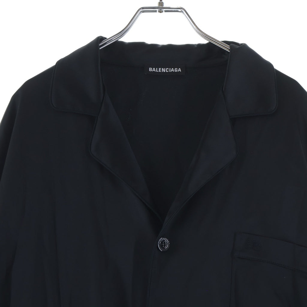 BALENCIAGA(バレンシアガ) レーヨンパジャマシャツ ポケットロゴ長袖シャツ ブラック 583406 TA021