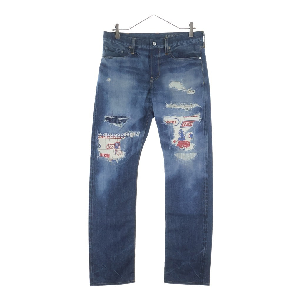 HYSTERIC GLAMOUR(ヒステリックグラマー) 22SS ART REMAKE トロンプルイユ デニム転写プリントストレートパンツ インディゴブルー 02222AP02