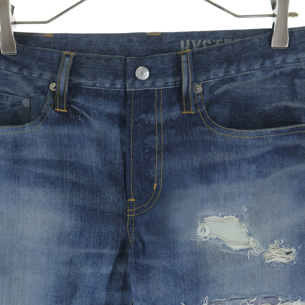 HYSTERIC GLAMOUR(ヒステリックグラマー) 22SS ART REMAKE トロンプルイユ デニム転写プリントストレートパンツ インディゴブルー 02222AP02