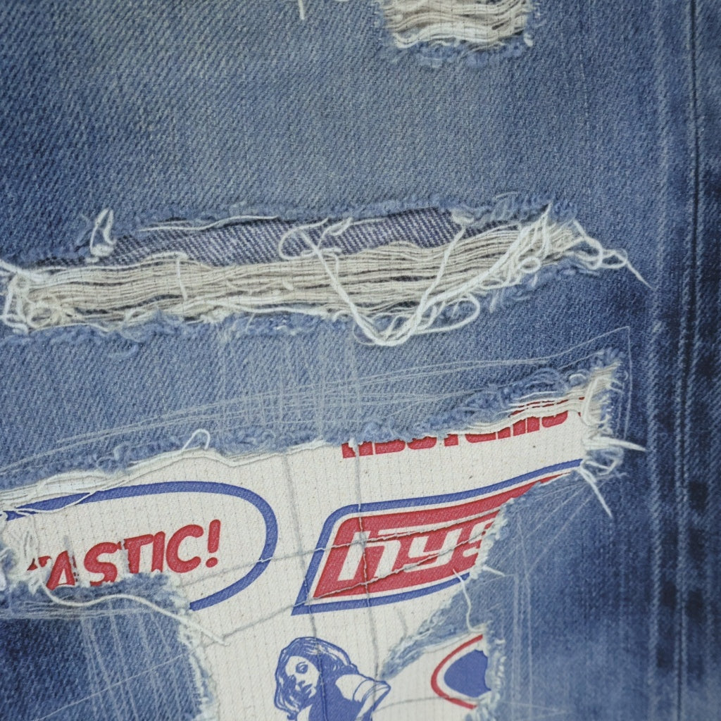 HYSTERIC GLAMOUR(ヒステリックグラマー) 22SS ART REMAKE トロンプルイユ デニム転写プリントストレートパンツ インディゴブルー 02222AP02