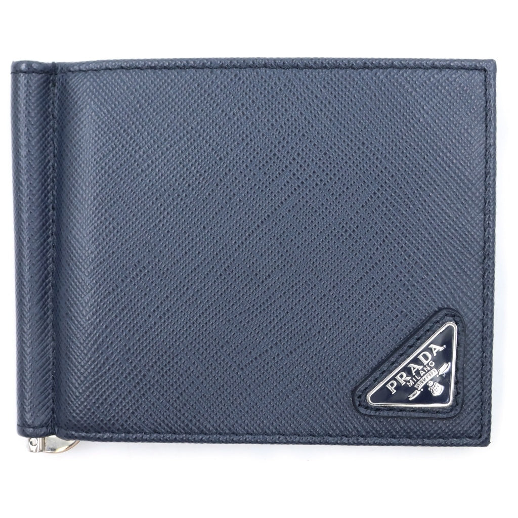 PRADA(プラダ) レザー2つ折り財布 マネークリップ ネイビー