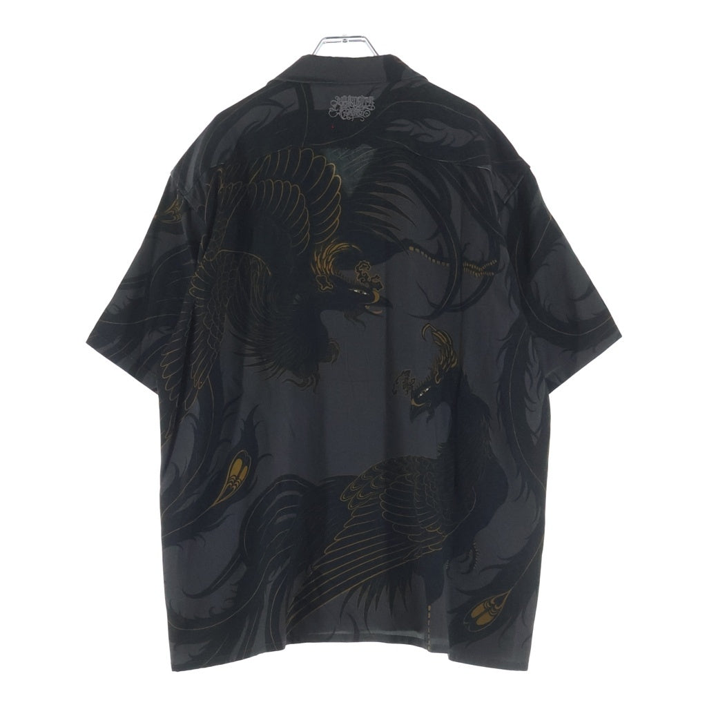 GAKKIN(ガッキン) × BUDSPOOL APHRODITEGANG HOLDINGS 黒瑞鳥 HAWAIIAN SHIRT アロハシャツ 半袖シャツ ブラック