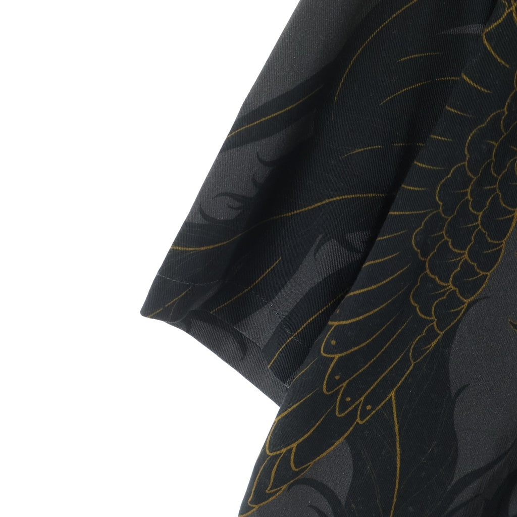 GAKKIN(ガッキン) × BUDSPOOL APHRODITEGANG HOLDINGS 黒瑞鳥 HAWAIIAN SHIRT アロハシャツ 半袖シャツ ブラック