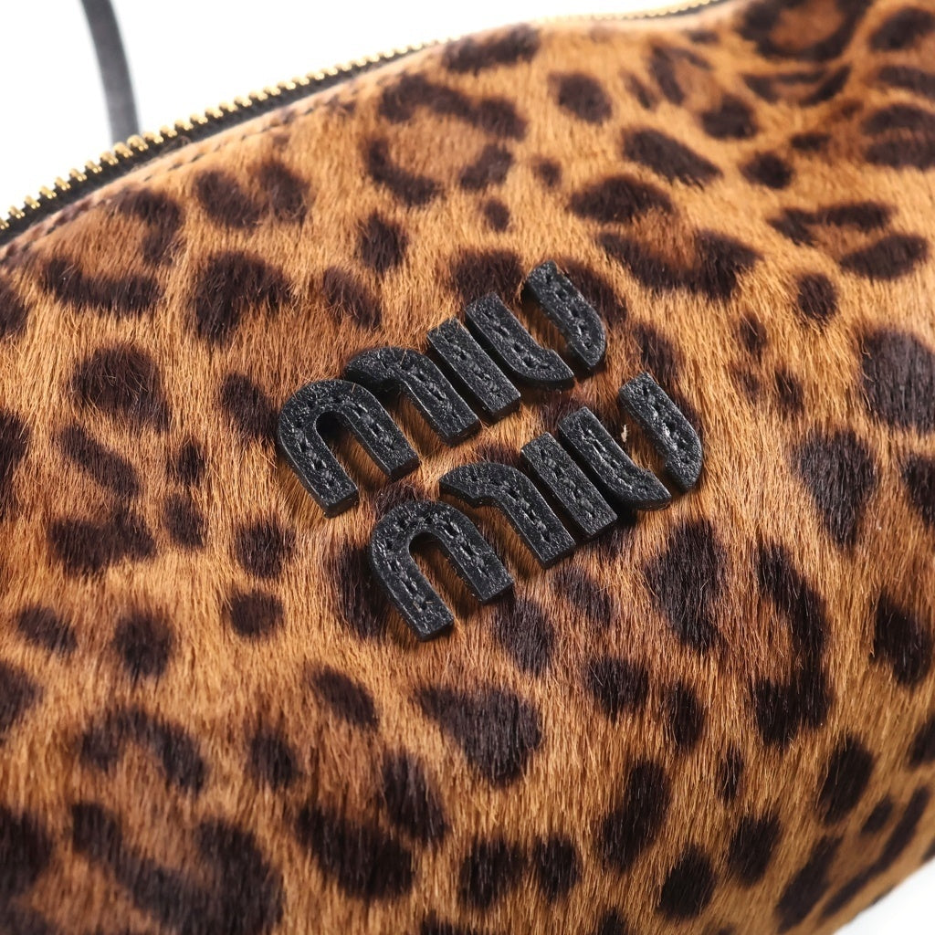 miumiu(ミュウミュウ) Pouch leather bag animal print レオパード柄 ハラコショルダーバッグ ブラウン 5NE851 レディース