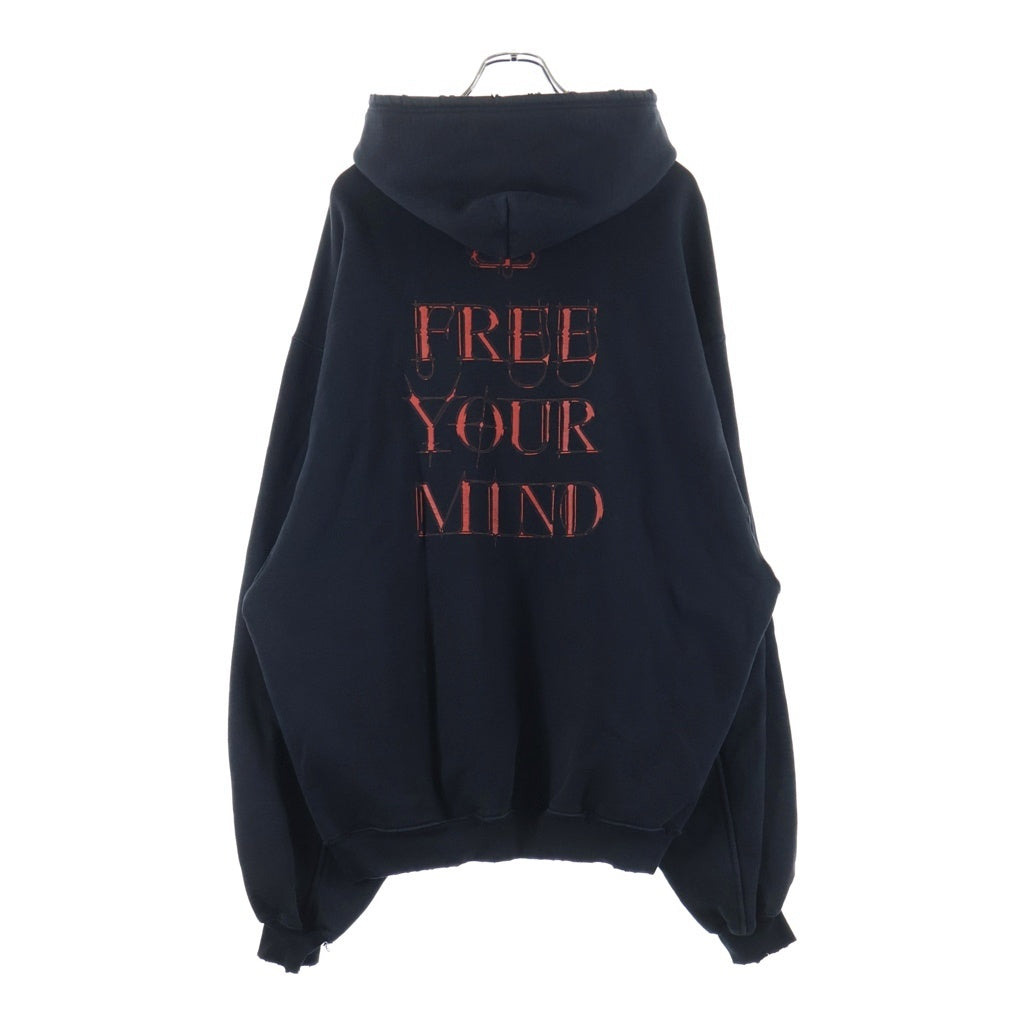 BALENCIAGA(バレンシアガ) 20AW ダメージ加工 ゴシックプリントオーバーサイズパーカー ブラック 641679 TJV79