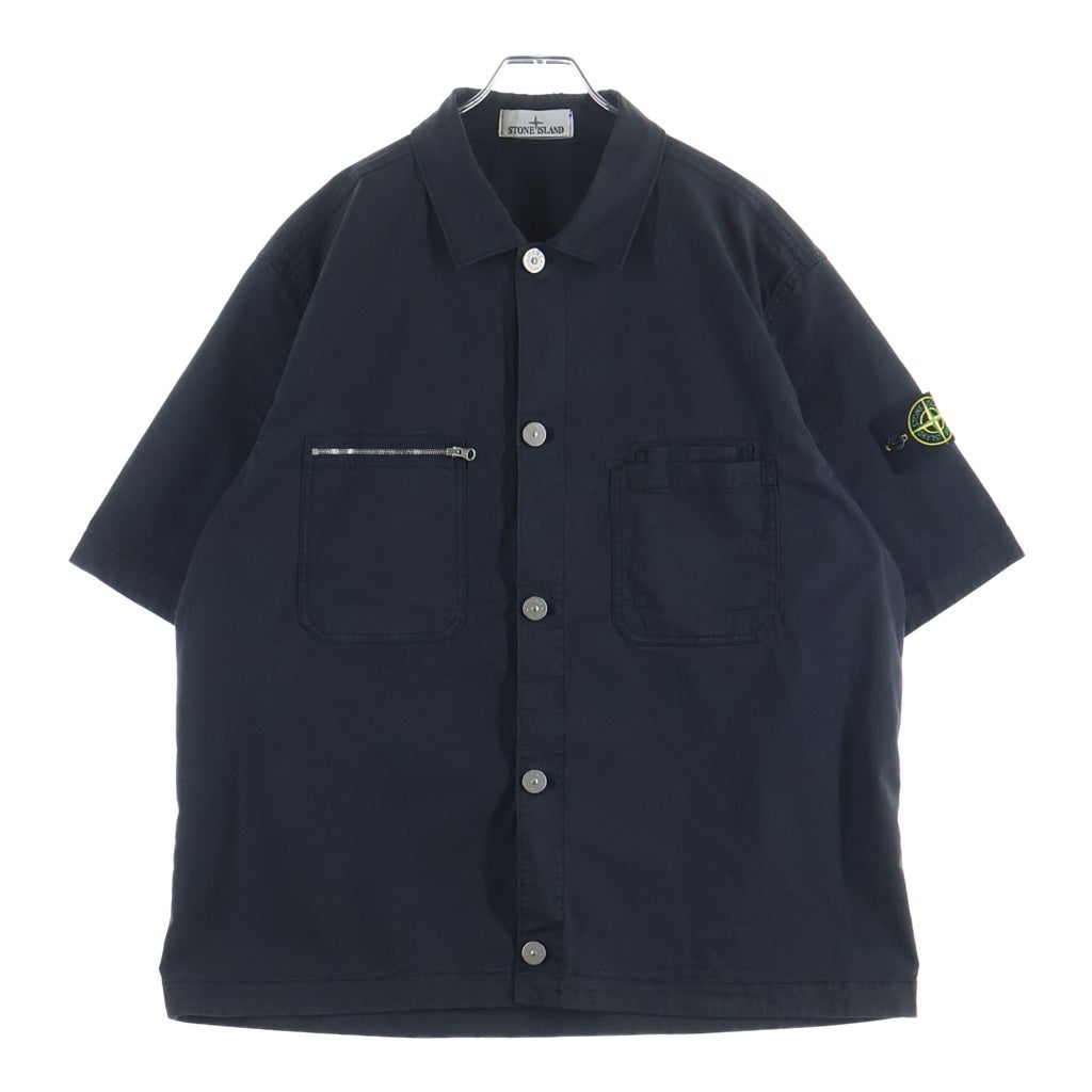 STONE ISLAND(ストーンアイランド) STRETCH TC GARMENT DYED SHORT SLEEVE 袖ロゴパッチ付き 半袖シャツ ブラック 811512410