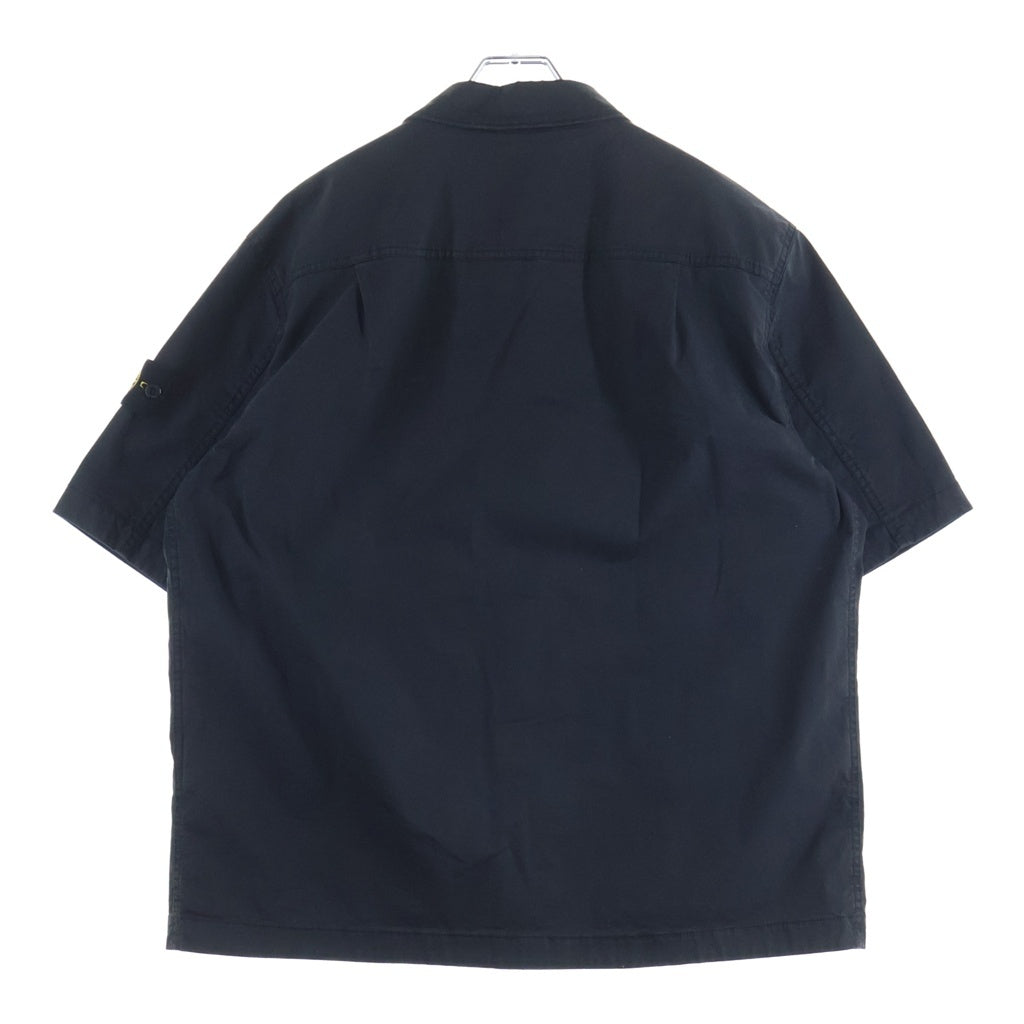 STONE ISLAND(ストーンアイランド) STRETCH TC GARMENT DYED SHORT SLEEVE 袖ロゴパッチ付き 半袖シャツ ブラック 811512410