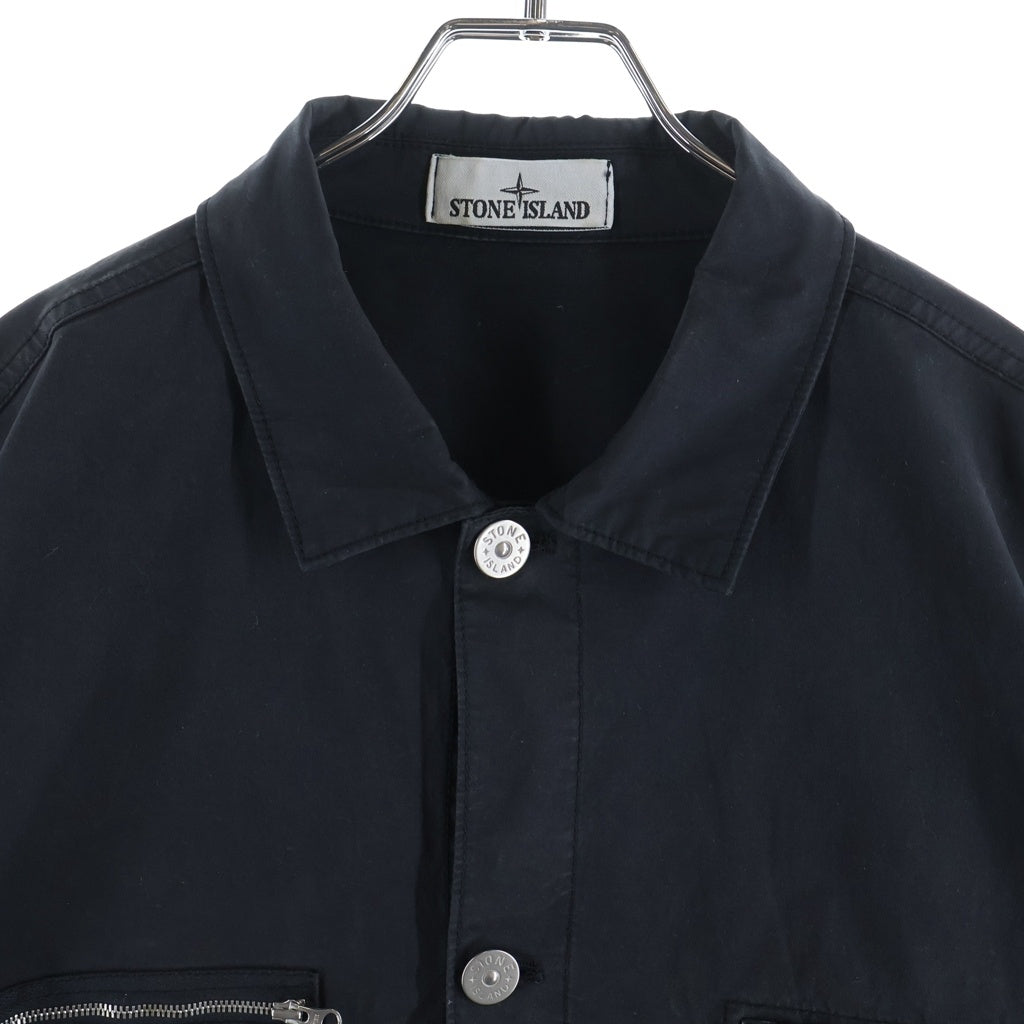 STONE ISLAND(ストーンアイランド) STRETCH TC GARMENT DYED SHORT SLEEVE 袖ロゴパッチ付き 半袖シャツ ブラック 811512410