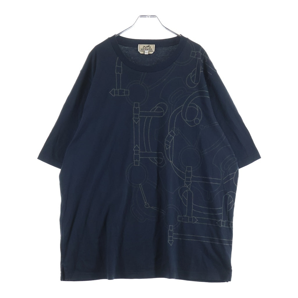 HERMES(エルメス) 黄金の拍車プリント クルーネック半袖カットソーTシャツ ネイビー H657790HZ