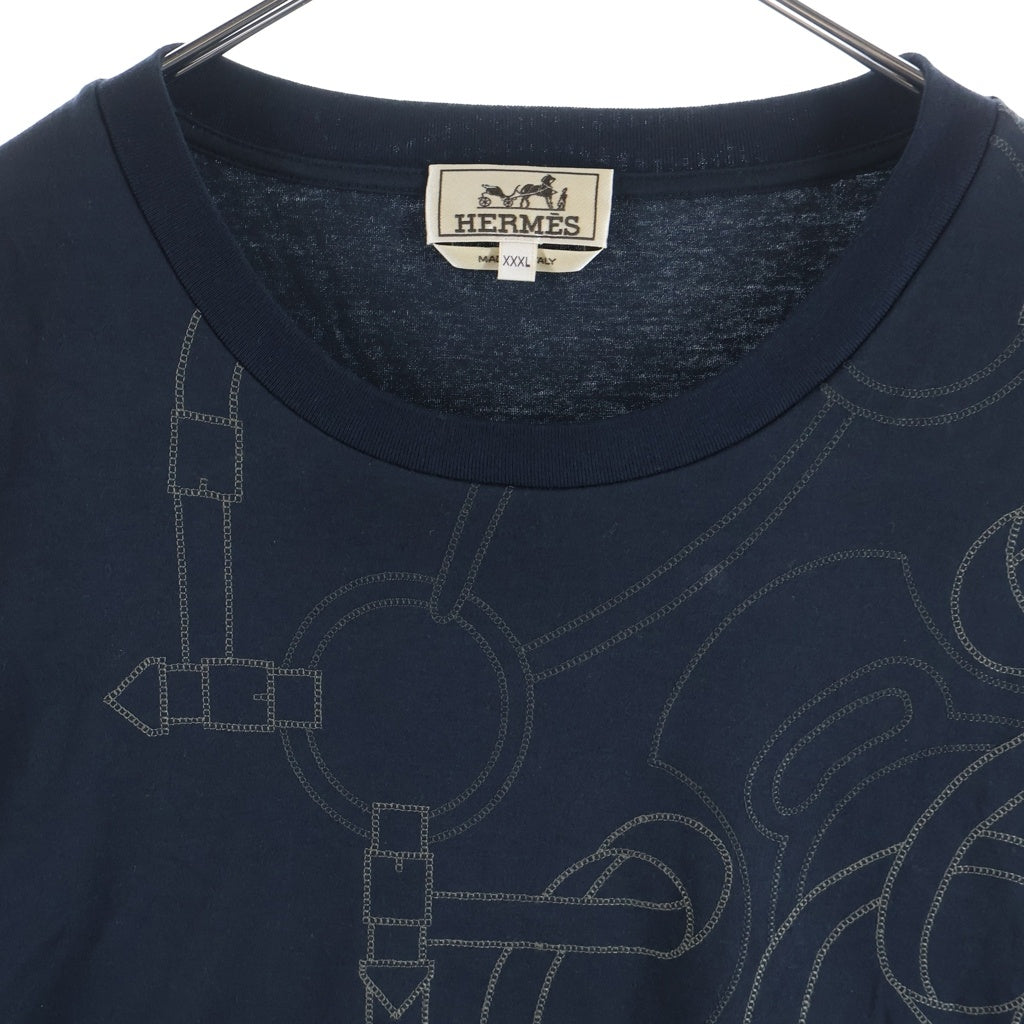 HERMES(エルメス) 黄金の拍車プリント クルーネック半袖カットソーTシャツ ネイビー H657790HZ
