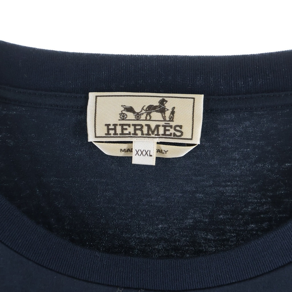 HERMES(エルメス) 黄金の拍車プリント クルーネック半袖カットソーTシャツ ネイビー H657790HZ